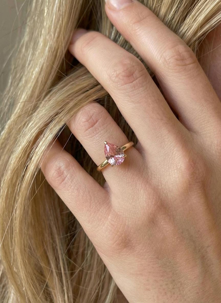 Pink Sapphire Birthstone  Ring, Pear Cut Solitaire Engagement Ring, September Gemstone, Teardrop Promise Ring