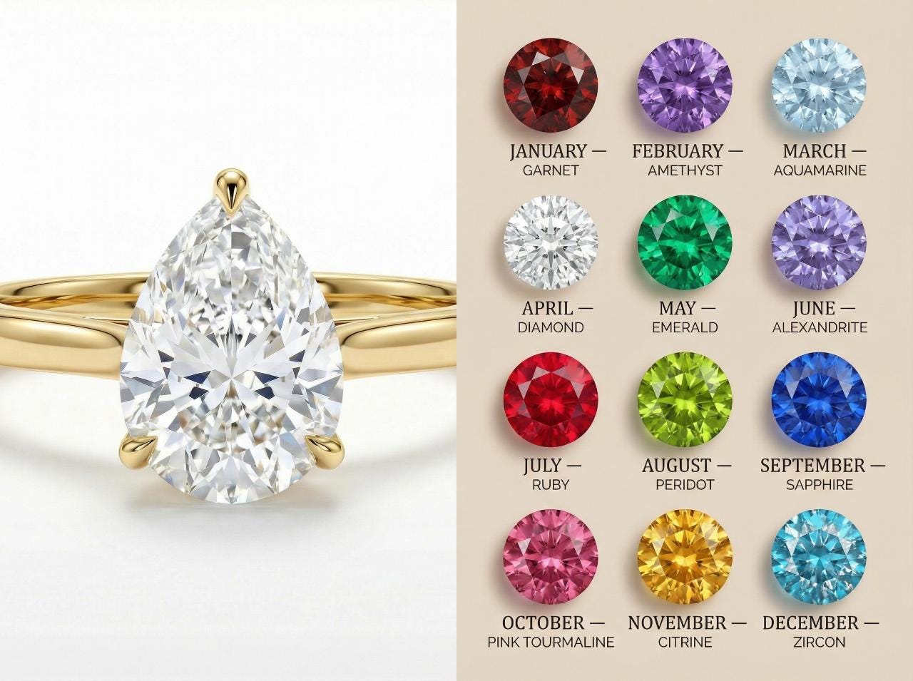 Moissanite Birthstone Ring, Pear Cut Solitaire Engagement Ring, Moissinate Promise Ring
