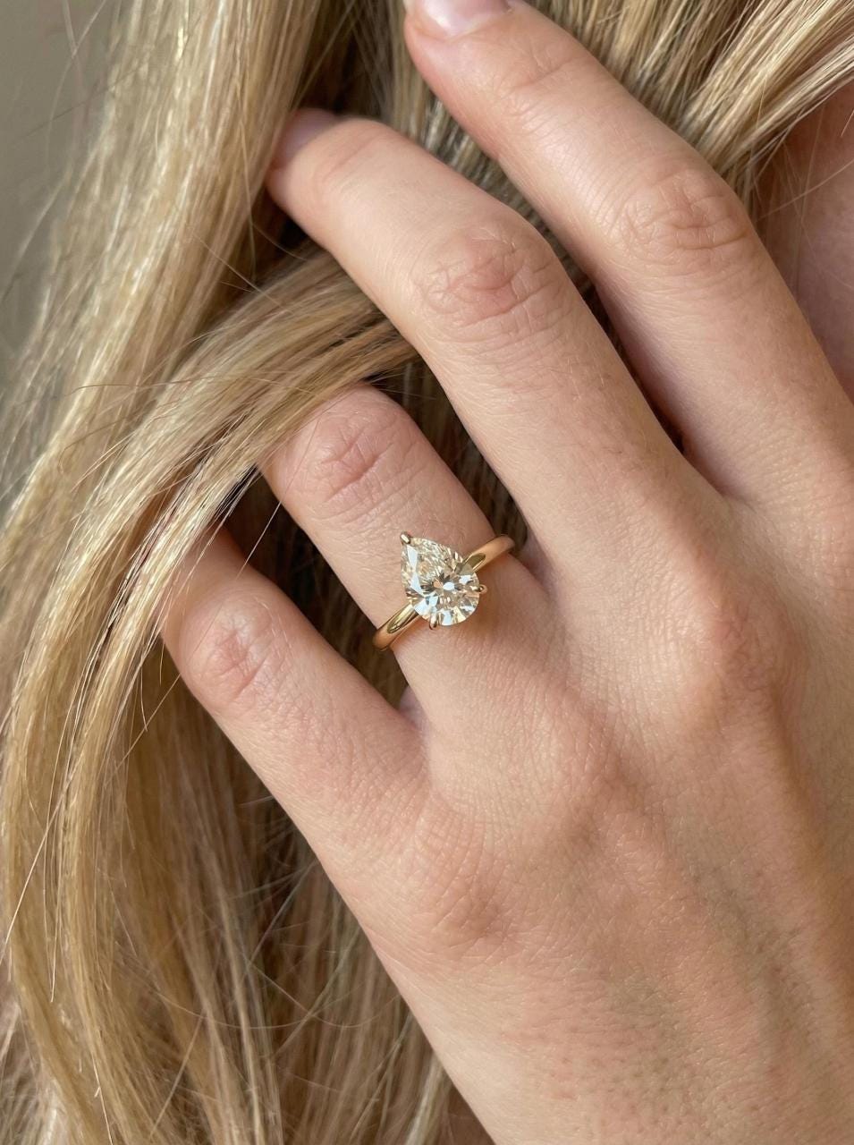 Moissanite Birthstone Ring, Pear Cut Solitaire Engagement Ring, Moissinate Promise Ring