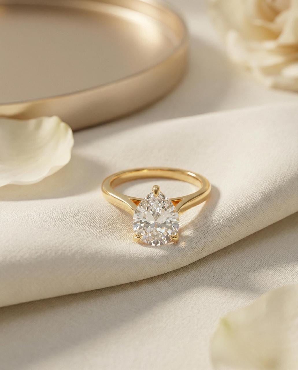 Moissanite Birthstone Ring, Pear Cut Solitaire Engagement Ring, Moissinate Promise Ring