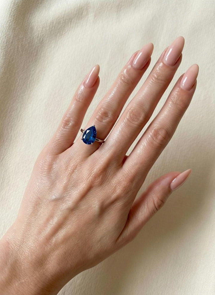 London Blue Topaz Birthstone  Ring, Pear Cut Solitaire Engagement Ring, December Gemstone, Teardrop Promise Ring