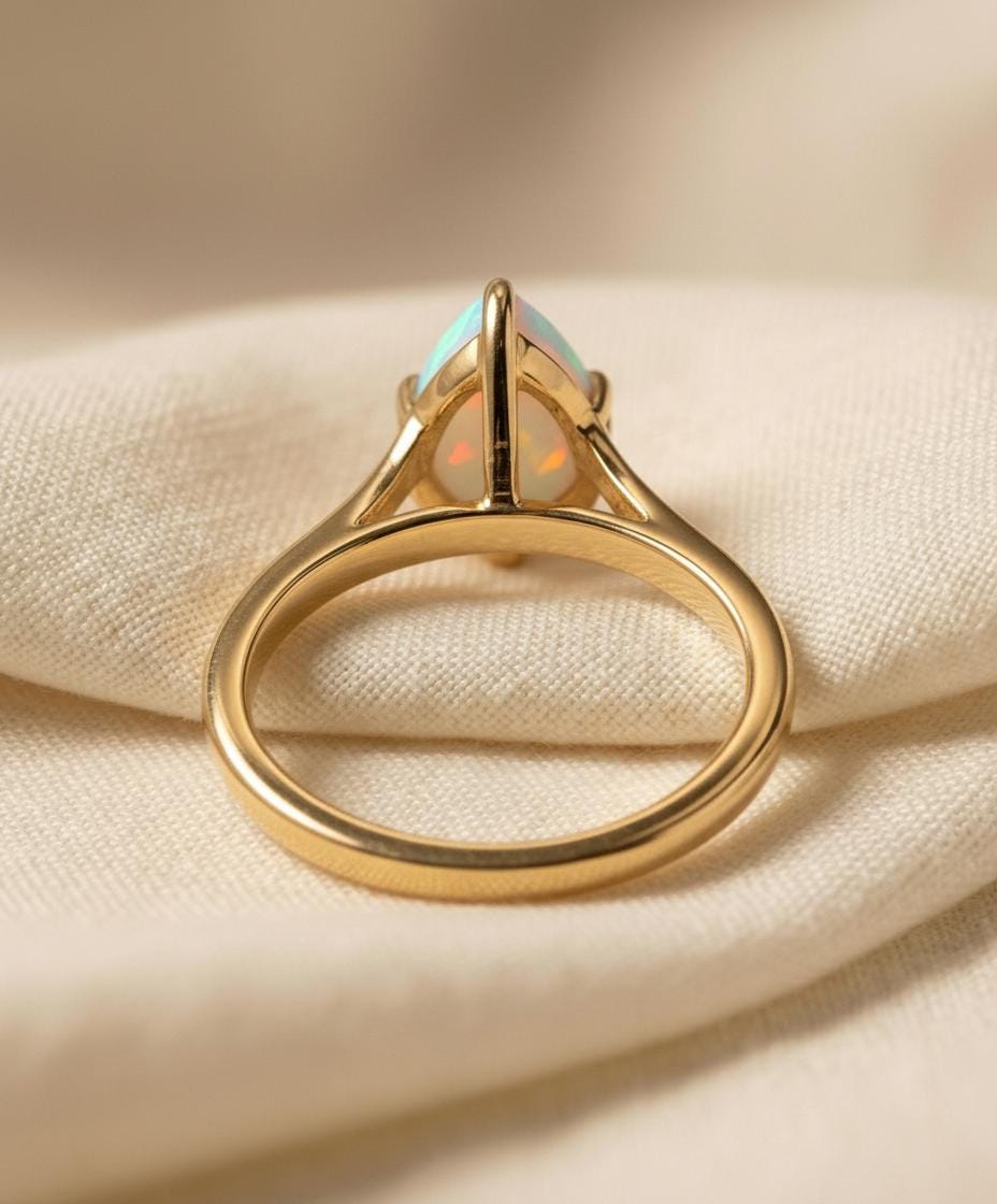 Opal Birthstone  Ring, Pear Cut Solitaire Engagement Ring, October Gemstone, Teardrop Promise Ring