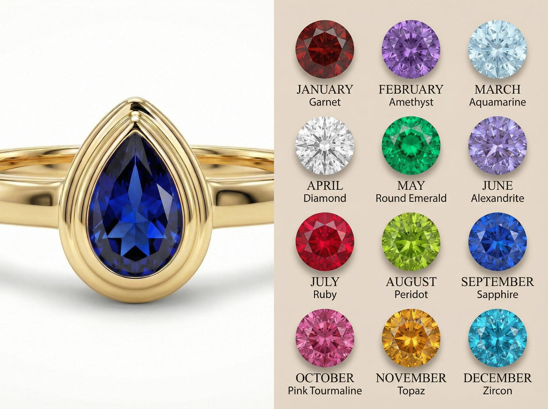 September Birthstone Ring Blue Sapphire Pear Cut Ring Bezel Solitaire Engagement Ring Minimalist Teardrop Ring Custom Birthday Gift for Her