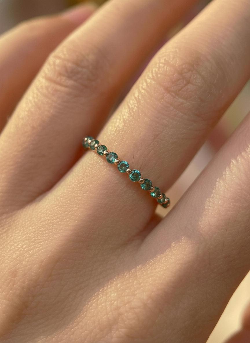 2.0 mm Single Prong Alexandrite Ring, June Birthstone, Half Eternity Stackable Band, Alexandrite Wedding Band, Stacking Ring