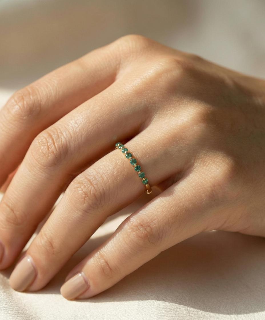 2.0 mm Single Prong Alexandrite Ring, June Birthstone, Half Eternity Stackable Band, Alexandrite Wedding Band, Stacking Ring