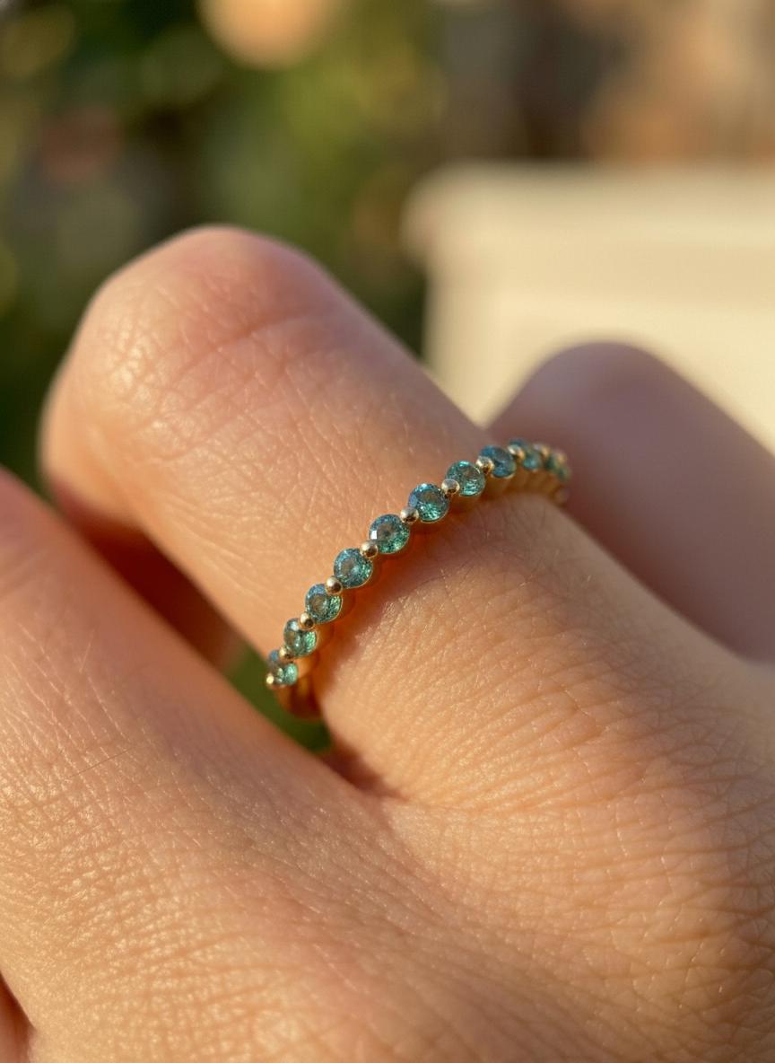 2.0 mm Single Prong Alexandrite Ring, June Birthstone, Half Eternity Stackable Band, Alexandrite Wedding Band, Stacking Ring