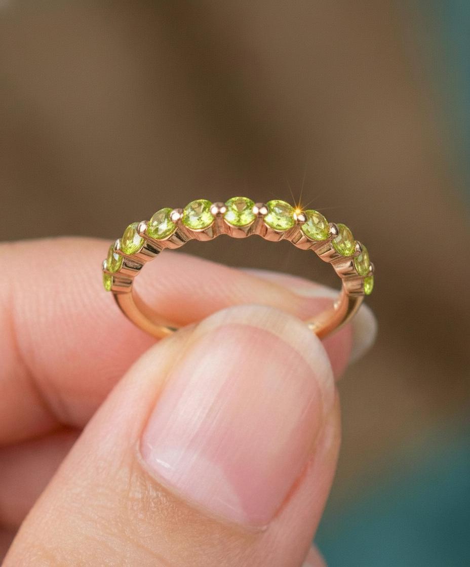 2.0 mm Single Prong Peridot Ring, August Birthstone, Half Eternity Stackable Band, Peridot Wedding Band, Stacking Ring