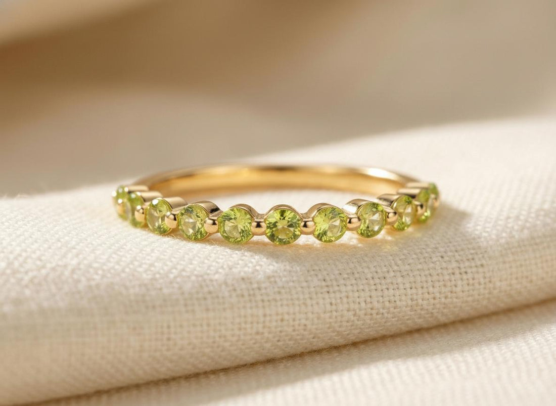 2.0 mm Single Prong Peridot Ring, August Birthstone, Half Eternity Stackable Band, Peridot Wedding Band, Stacking Ring