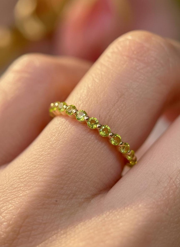 2.0 mm Single Prong Peridot Ring, August Birthstone, Half Eternity Stackable Band, Peridot Wedding Band, Stacking Ring