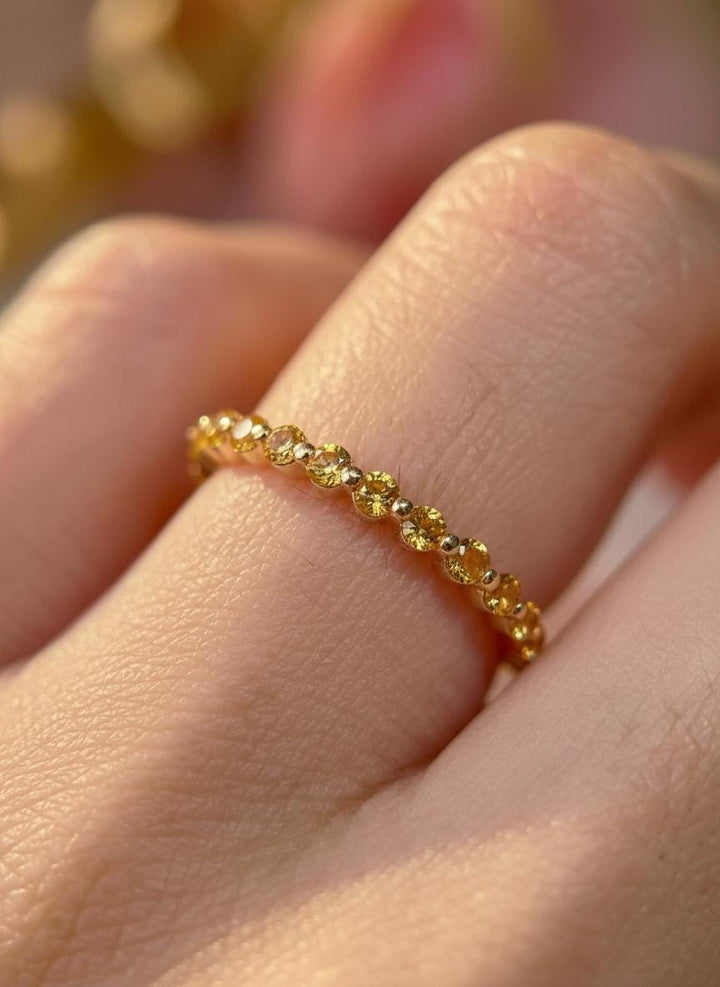 2.0 mm Single Prong Citrine Ring, November Birthstone, Half Eternity Stackable Band, Citrine Wedding Band, Stacking Ring