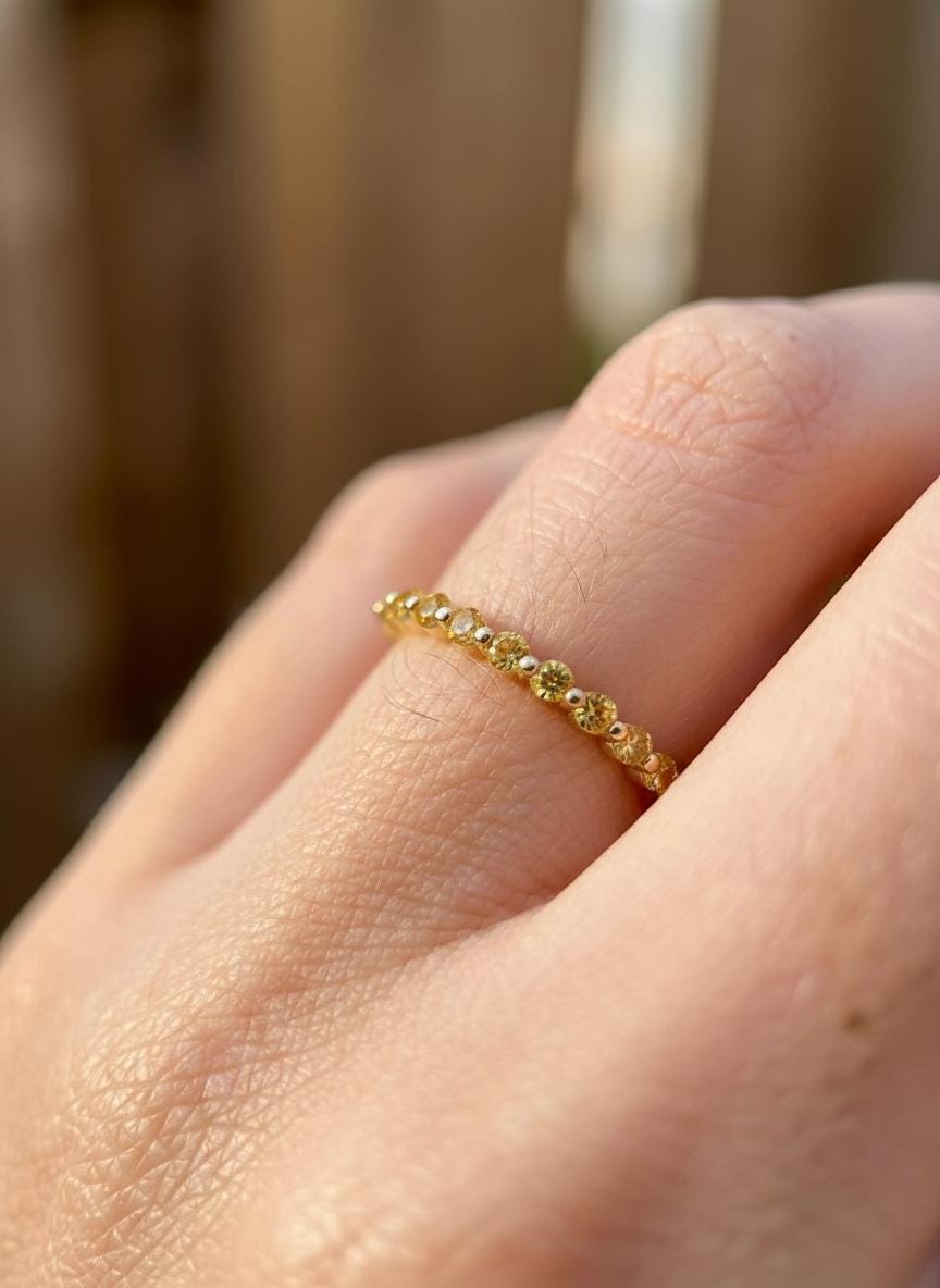 2.0 mm Single Prong Citrine Ring, November Birthstone, Half Eternity Stackable Band, Citrine Wedding Band, Stacking Ring
