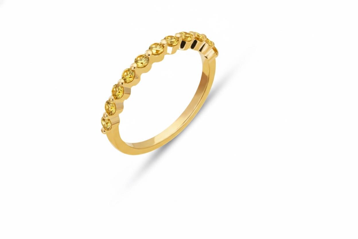 2.0 mm Single Prong Citrine Ring, November Birthstone, Half Eternity Stackable Band, Citrine Wedding Band, Stacking Ring