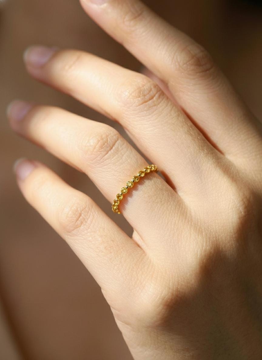2.0 mm Single Prong Citrine Ring, November Birthstone, Half Eternity Stackable Band, Citrine Wedding Band, Stacking Ring