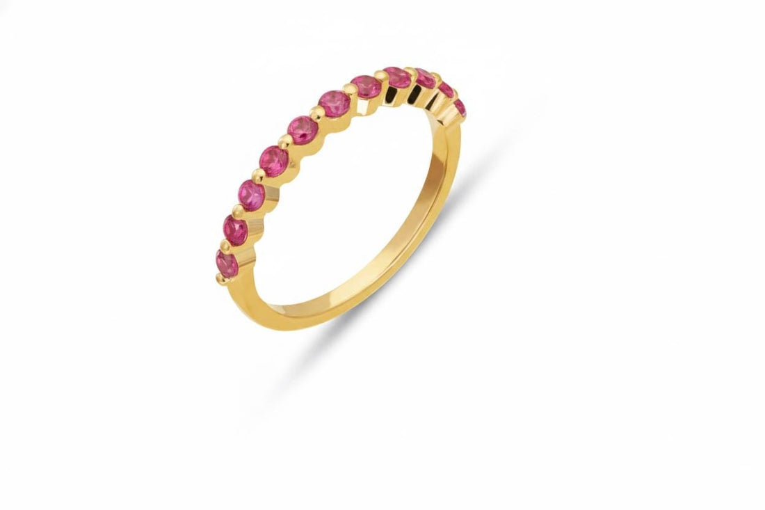 2.0 mm Single Prong Pink Tourmaline Ring, October Birthstone, Half Eternity Stackable Band, Pink Tourmaline Wedding Band, Stacking Ring