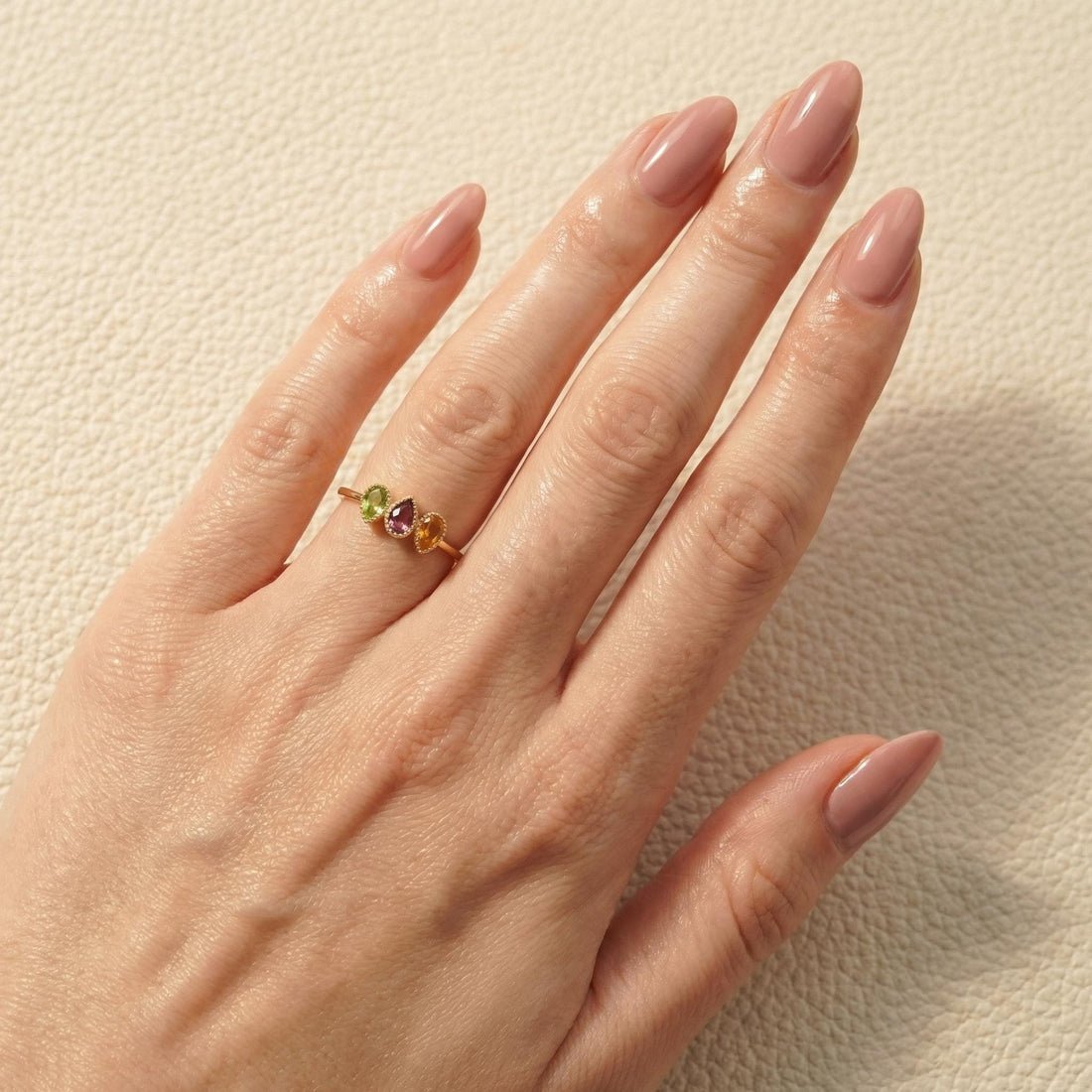 Custom Birthstones Ring Setting Three Stone Pear Bezel Mounting Mothers Ring Family Jewelry Personalized Gift