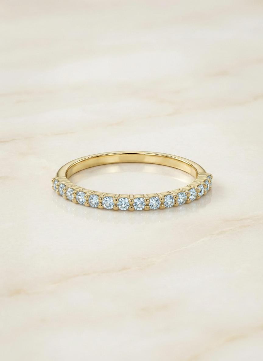 Aquamarine Ring Wedding Band Birthday Gift  Half Eternity Stacking Ring March Birthstone Anniversary Jewelry Promise Ring for Her