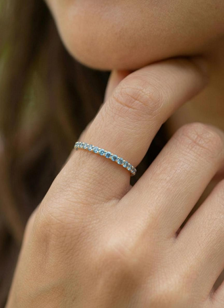 Shared Prong Topaz Wedding Band, November Birthstone Ring, Classic Wedding Ring, Women Wedding Band