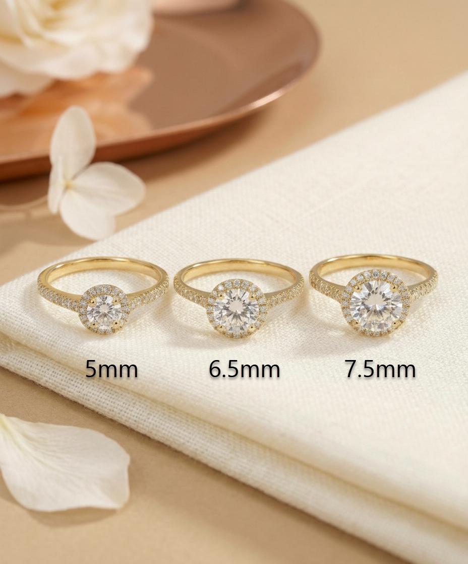 Round Engagement Ring Gold Travel Ring Unique Silver Promise Ring Wedding Ring Simulated Diamond Ring Halo Diamond Ring Gift