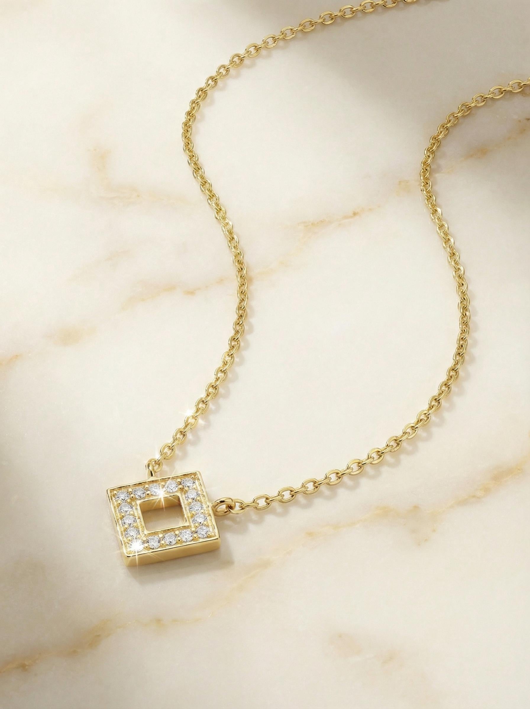 Diamond Open Square Necklace Geometric Pendant Necklace Gift for Her Minimalist Square Necklace Dainty Diamond Necklace for Women