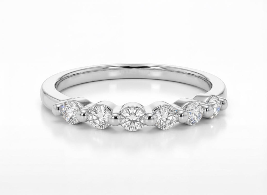 Moissanite Wedding Band Anniversary Gift 14K Gold Bubble Ring, 0.24ctw Round Floating Stacking Ring, Half Eternity Band 6 Stone