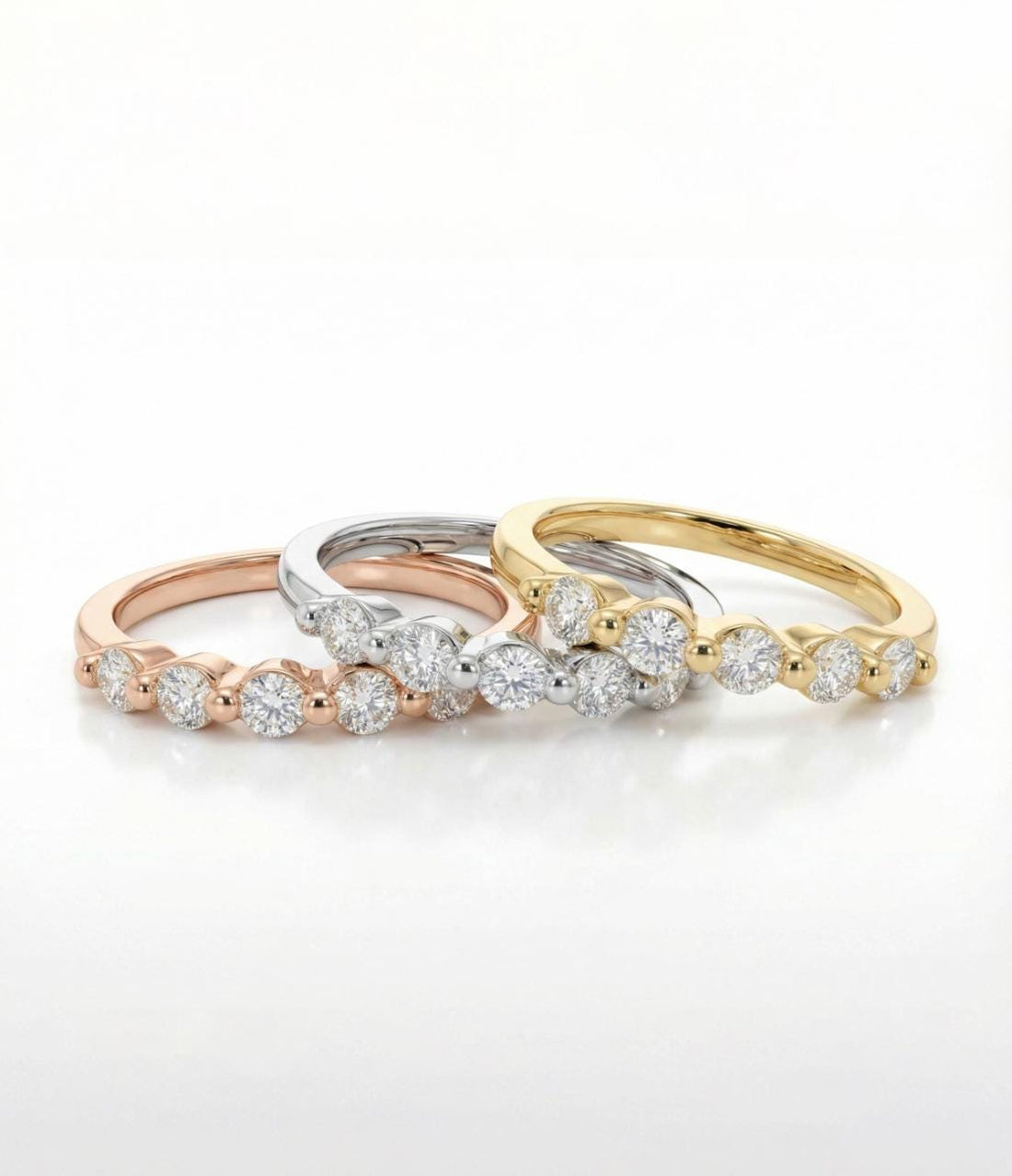 Moissanite Wedding Band Anniversary Gift 14K Gold Bubble Ring, 0.24ctw Round Floating Stacking Ring, Half Eternity Band 6 Stone
