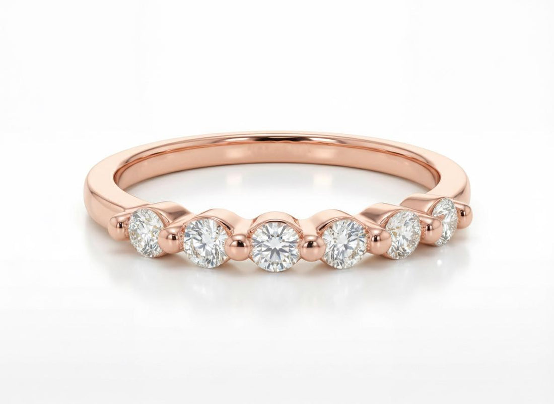 Lab Grown Diamond Wedding Band, Anniversary Gift 14K Gold Bubble Ring, 0.24ctw 6 Stone Half Eternity Stackable Ring, Shared Prong Anniversar