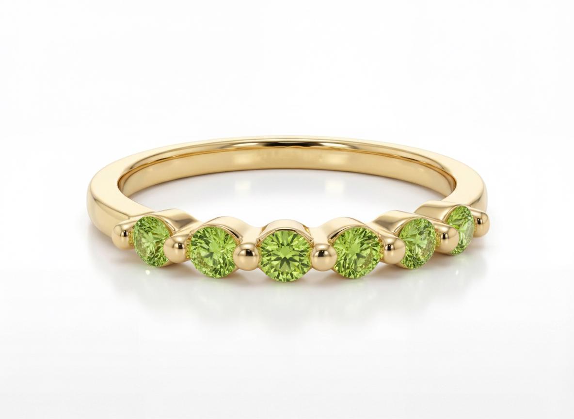 Anniversary Gift Peridot Wedding Band Lime Green Half Eternity Ring 14K Gold or Silver 6 Stone Stacking Ring August Birthstone Jewelry