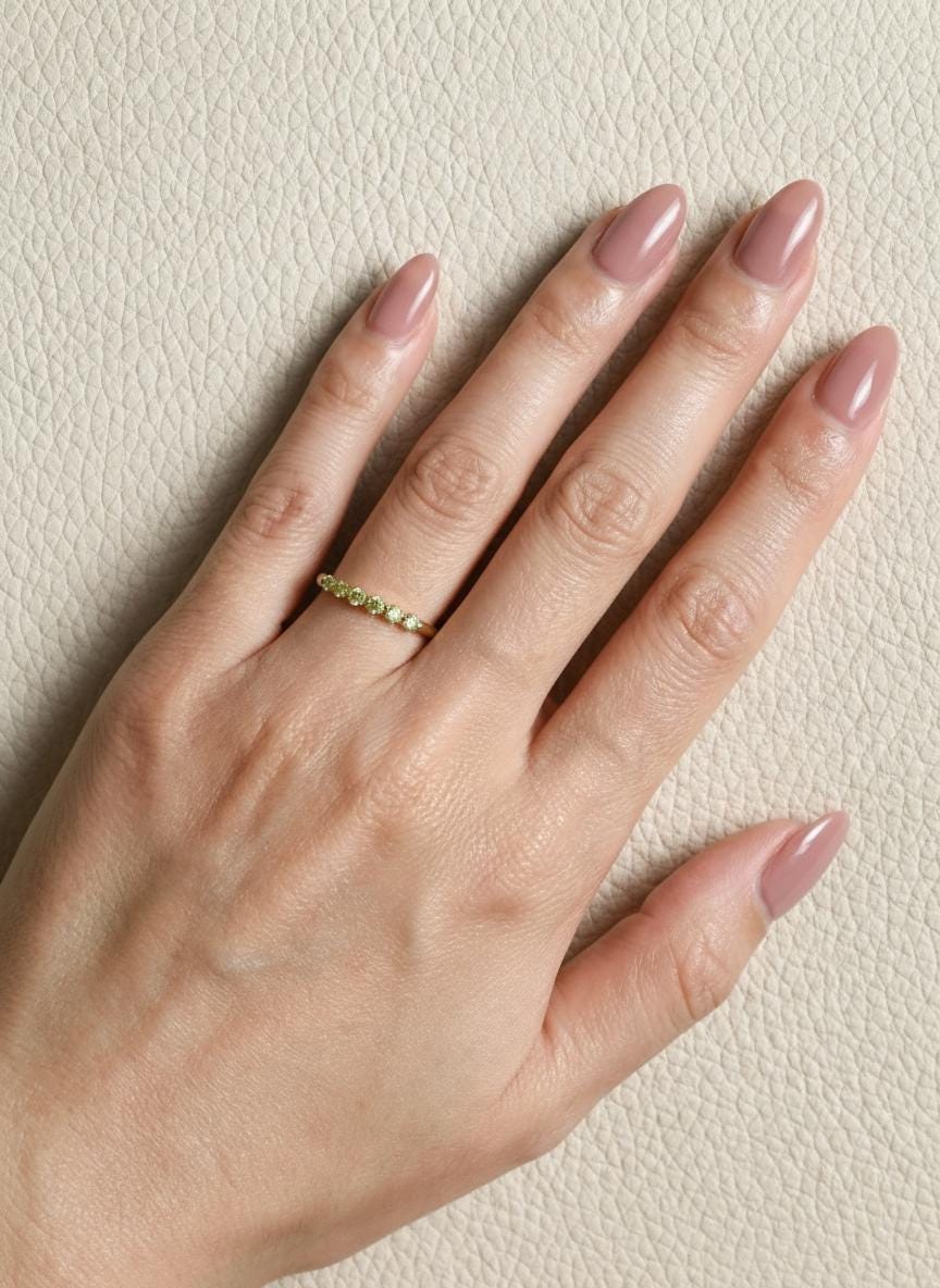 Anniversary Gift Peridot Wedding Band Lime Green Half Eternity Ring 14K Gold or Silver 6 Stone Stacking Ring August Birthstone Jewelry