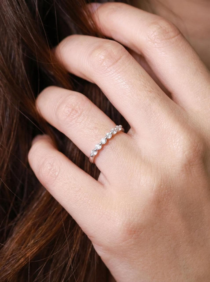 Moissanite Wedding Band Anniversary Gift 14K Gold Bubble Ring, 0.24ctw Round Floating Stacking Ring, Half Eternity Band 6 Stone