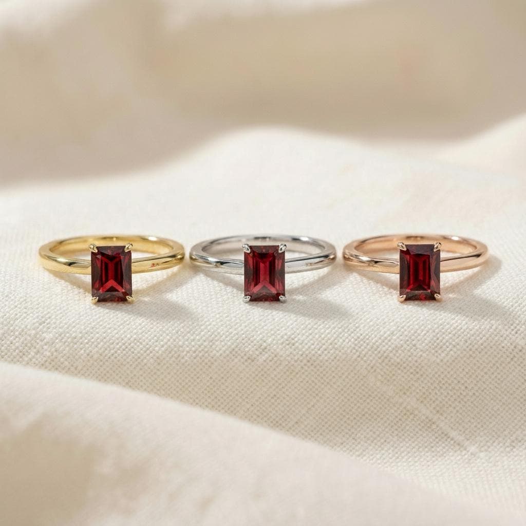 Emerald Cut Garnet Ring, Solitaire Engagement Ring, Minimalist Promise Ring for Her, January Birthstone