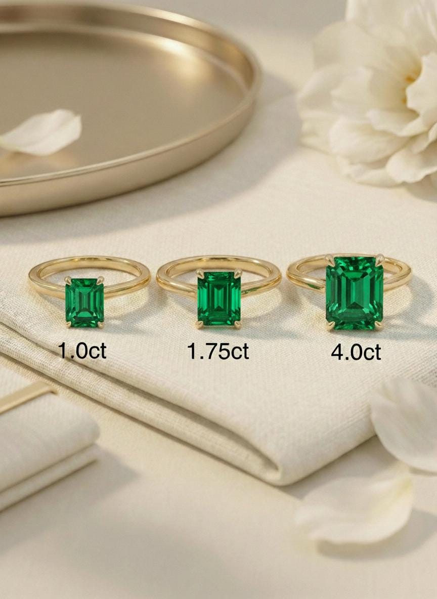 Emerald Engagement Ring Solitaire, Emerald Cut. Green Gemstone Promise Ring, Minimalist Art Deco Wedding Band