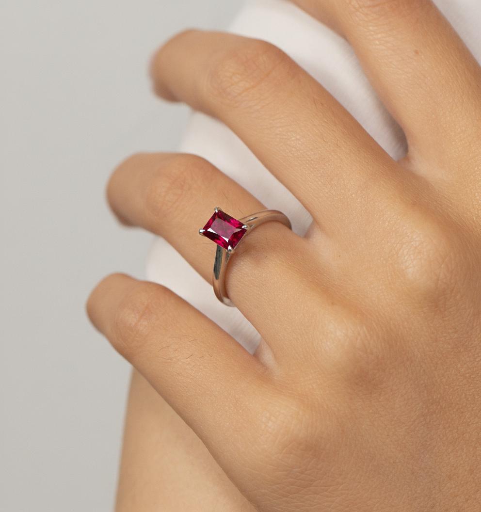 Emerald Cut Ruby Engagement Ring, Rich Red Gemstone Solitaire, 1.75ct Promise Ring, Art Deco July Birthstone Gift