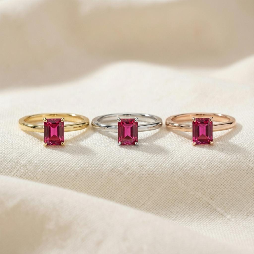 Emerald Cut Ruby Engagement Ring, Rich Red Gemstone Solitaire, 1.75ct Promise Ring, Art Deco July Birthstone Gift