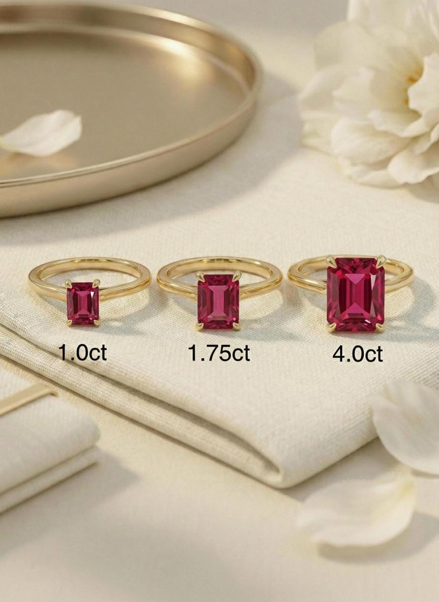 Emerald Cut Ruby Engagement Ring, Rich Red Gemstone Solitaire, 1.75ct Promise Ring, Art Deco July Birthstone Gift