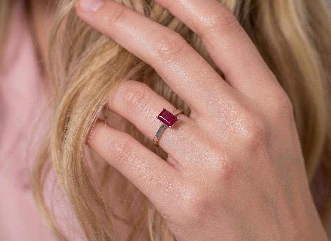 Emerald Cut Ruby Engagement Ring, Rich Red Gemstone Solitaire, 1.75ct Promise Ring, Art Deco July Birthstone Gift