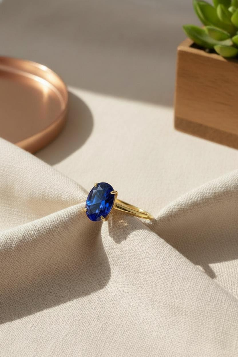 Solitaire Engagement Ring Style Sapphire Ring Blue Gemstone Band Oval Cut Travel Ring Promise Ring for Her September Stone