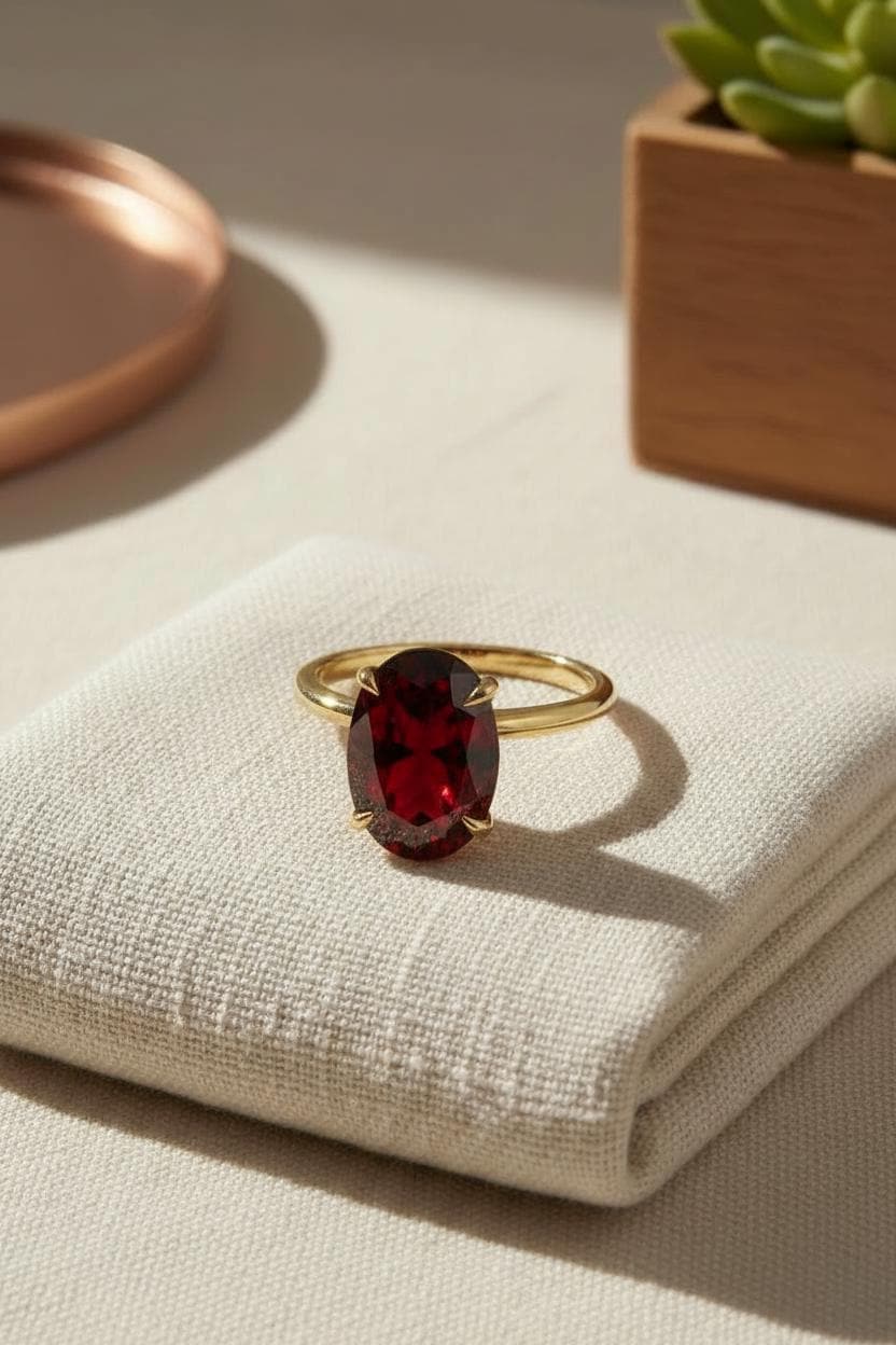 Garnet Engagement Ring Oval Solitaire Ring Minimalist Travel Ring January Birthstone Ring