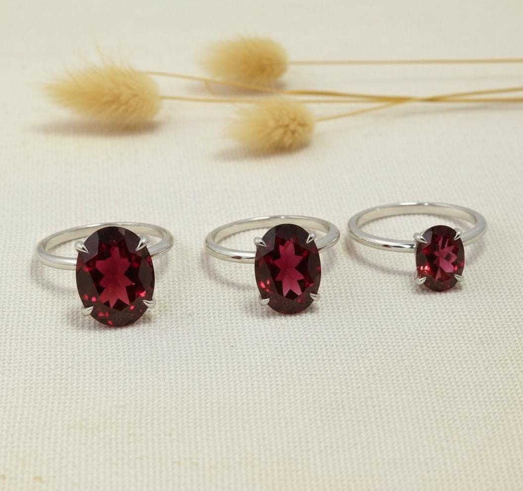Garnet Engagement Ring Oval Solitaire Ring Minimalist Travel Ring January Birthstone Ring