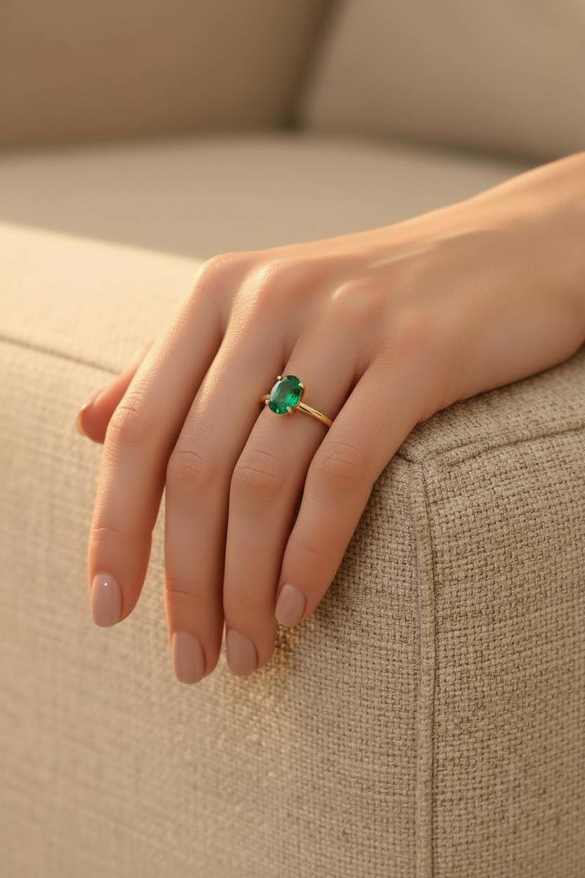 Emerald Engagement Ring Oval Solitaire Ring Minimalist Travel Ring May Birthstone