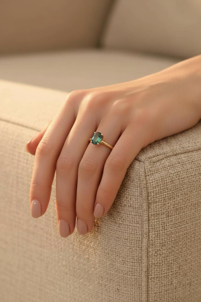 Alexandrite Engagement Ring Oval Solitaire Ring Minimalist Travel Ring June Birthstone
