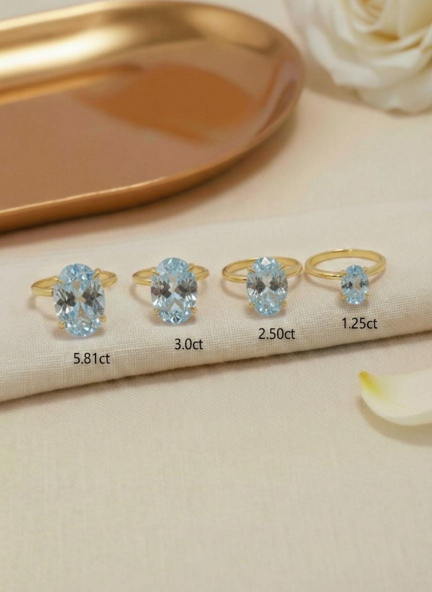 Aquamarine Engagement Ring Oval Solitaire Ring Minimalist Travel Ring March Birthstone