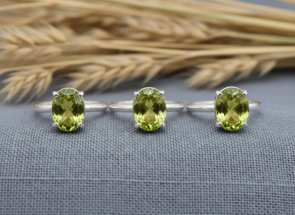 Peridot Engagement Ring Oval Solitaire Ring Minimalist Travel Ring August Birthstone