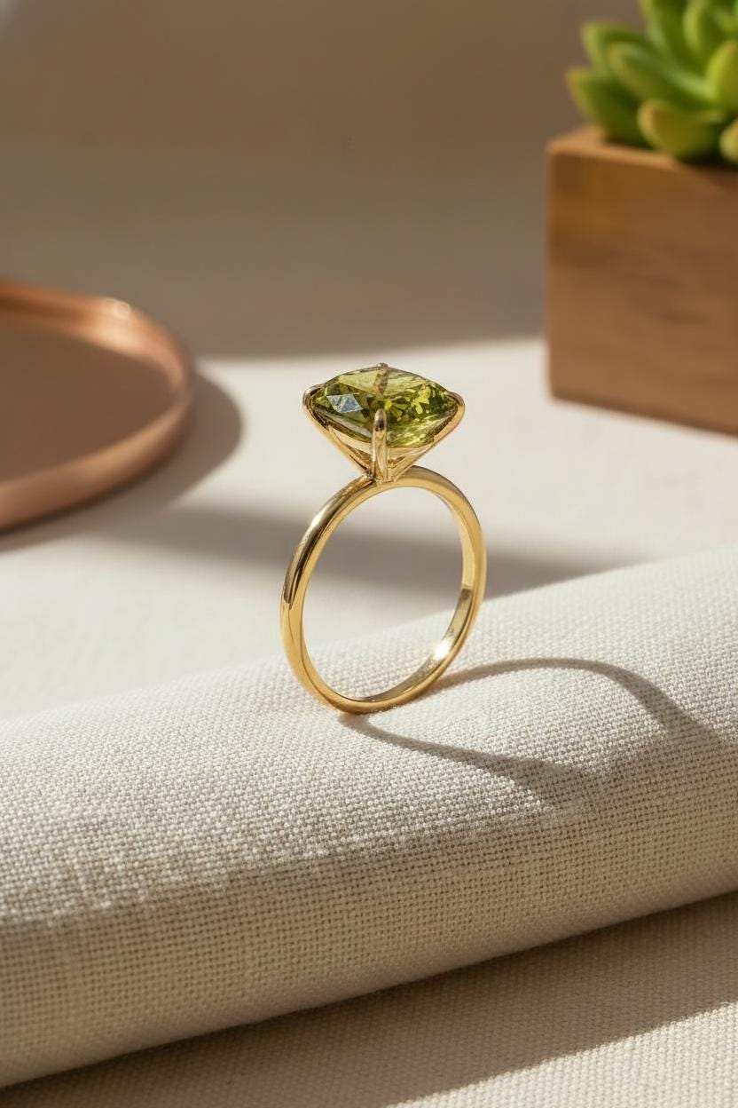 Peridot Engagement Ring Oval Solitaire Ring Minimalist Travel Ring August Birthstone