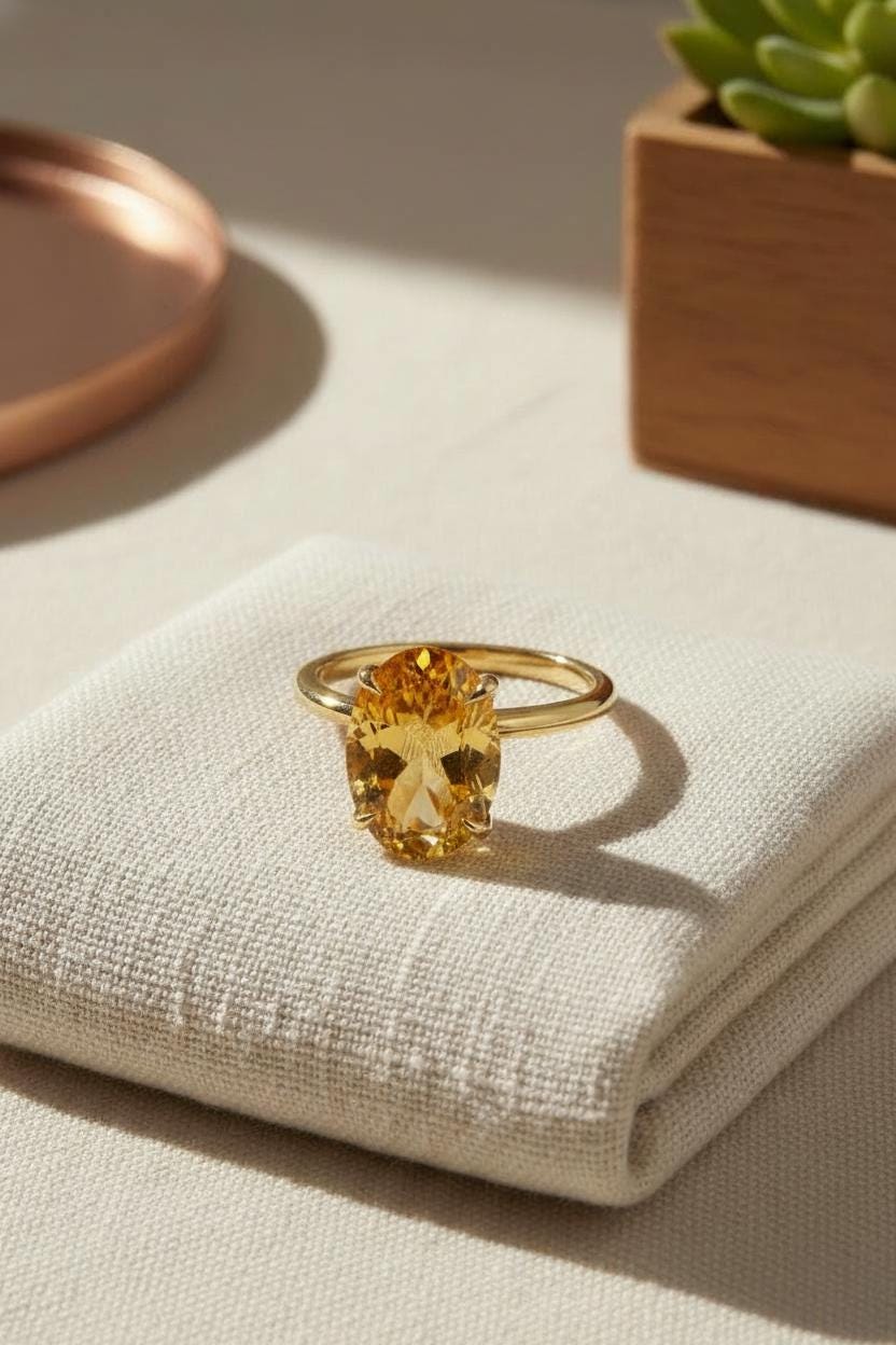 Citrine Engagement Ring Oval Solitaire Ring Minimalist Travel Ring November Birthstone