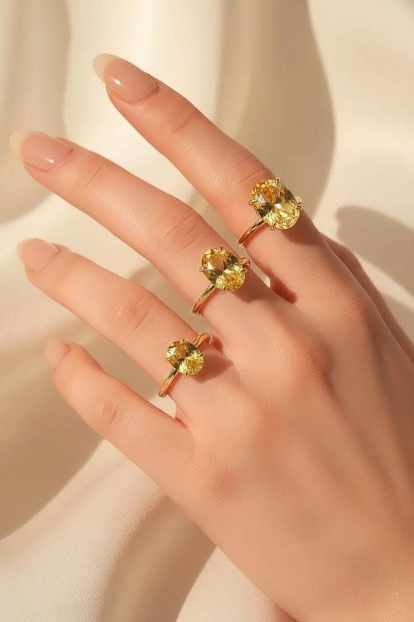 Citrine Engagement Ring Oval Solitaire Ring Minimalist Travel Ring November Birthstone