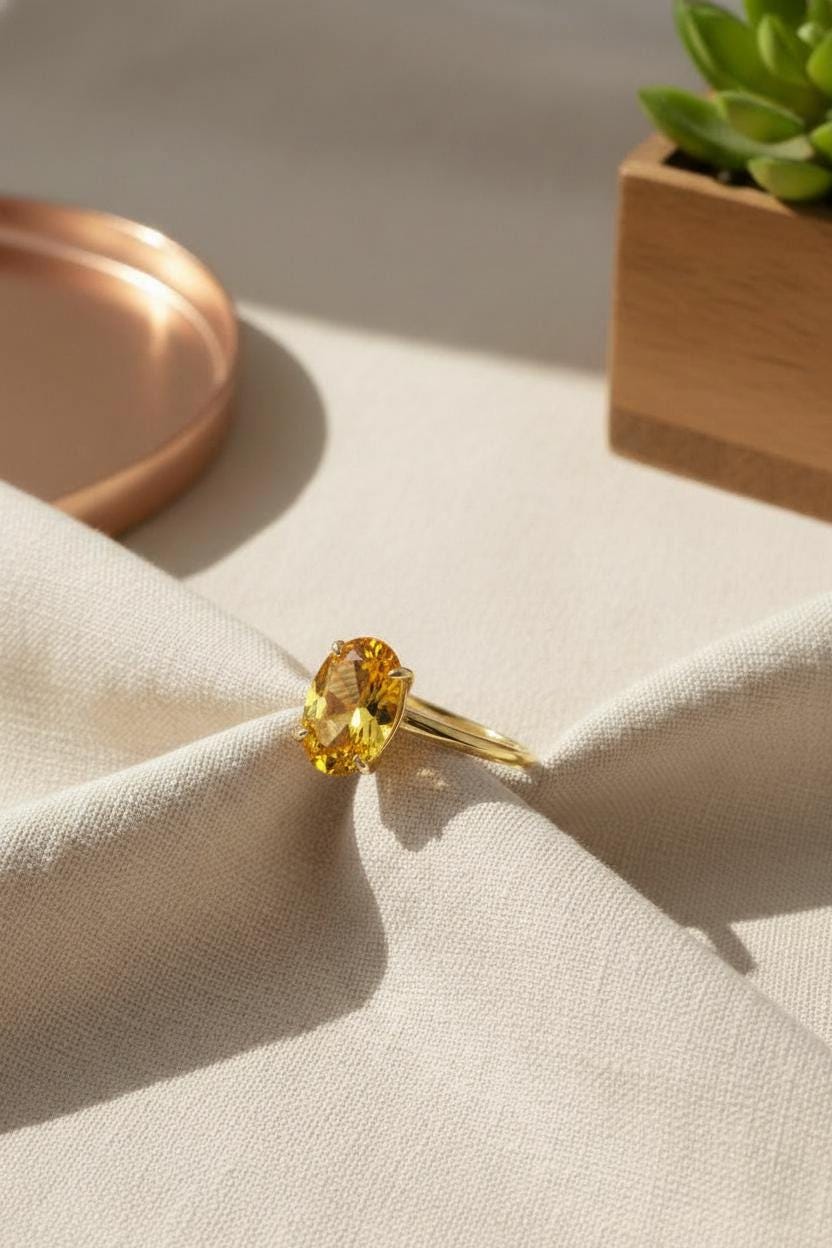 Citrine Engagement Ring Oval Solitaire Ring Minimalist Travel Ring November Birthstone