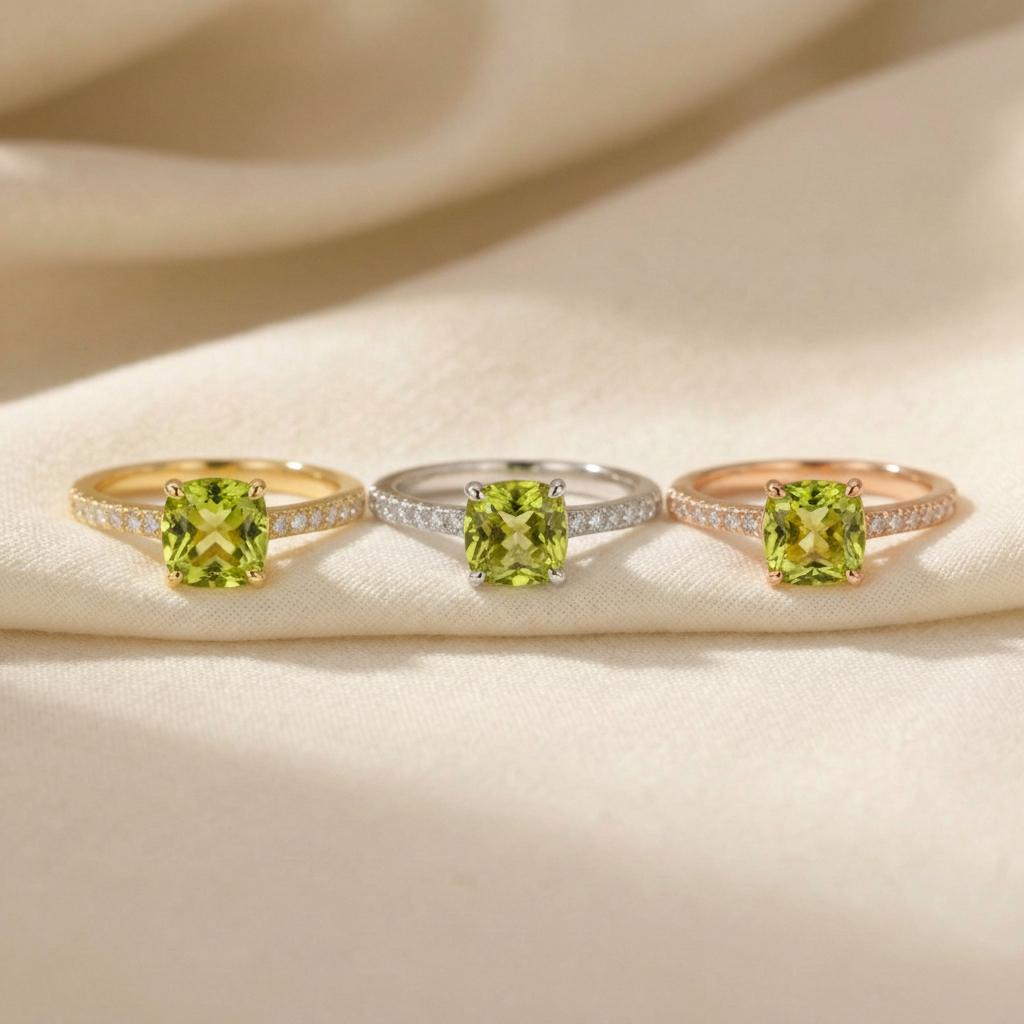 Graduation Gift - 6.0mm Cushion Cut Peridot Ring, August Birthstone Jewelry, Sterling Silver Engagement Ring, Green Gemstone Ring for Women