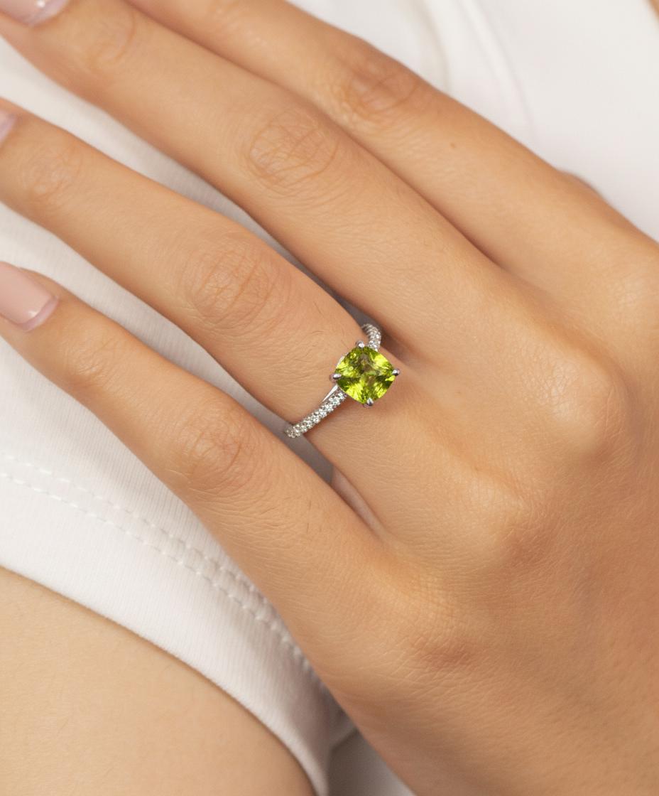 Graduation Gift - 6.0mm Cushion Cut Peridot Ring, August Birthstone Jewelry, Sterling Silver Engagement Ring, Green Gemstone Ring for Women