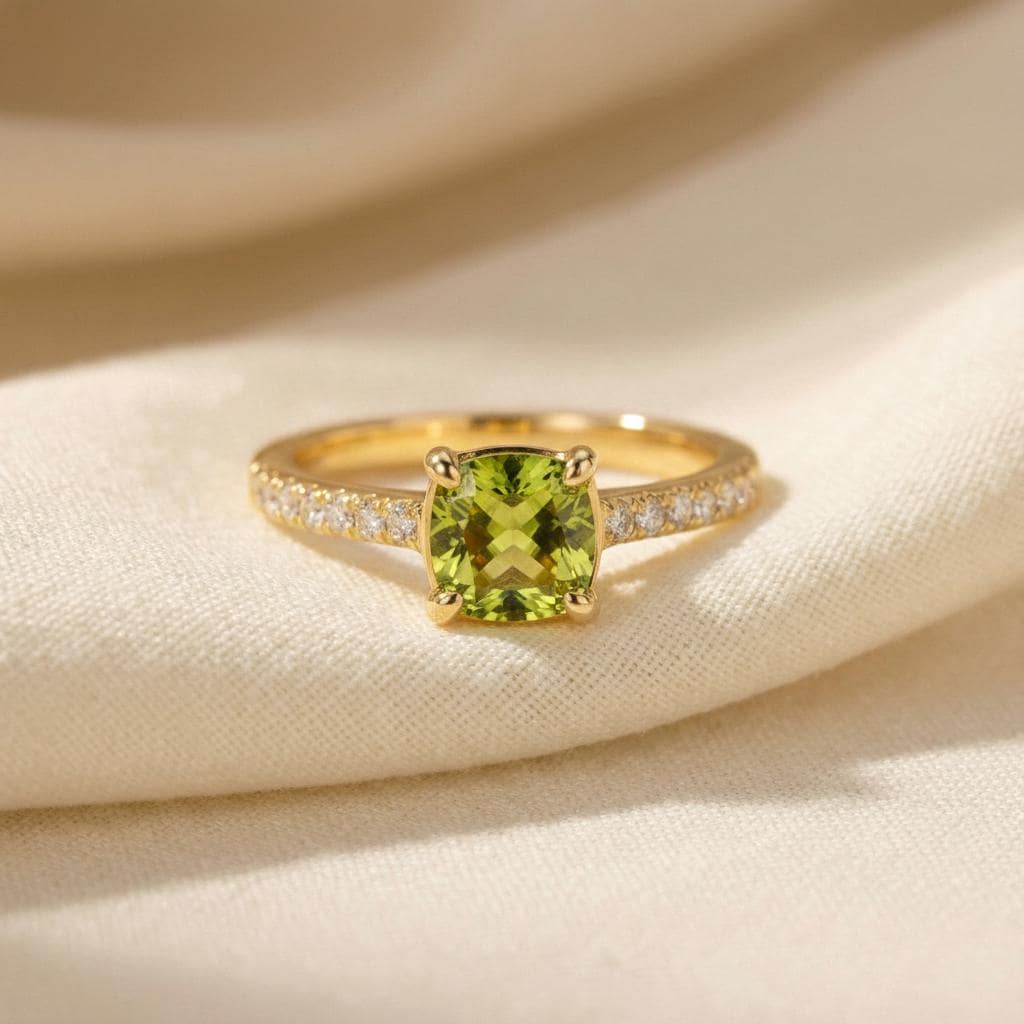 Graduation Gift - 6.0mm Cushion Cut Peridot Ring, August Birthstone Jewelry, Sterling Silver Engagement Ring, Green Gemstone Ring for Women