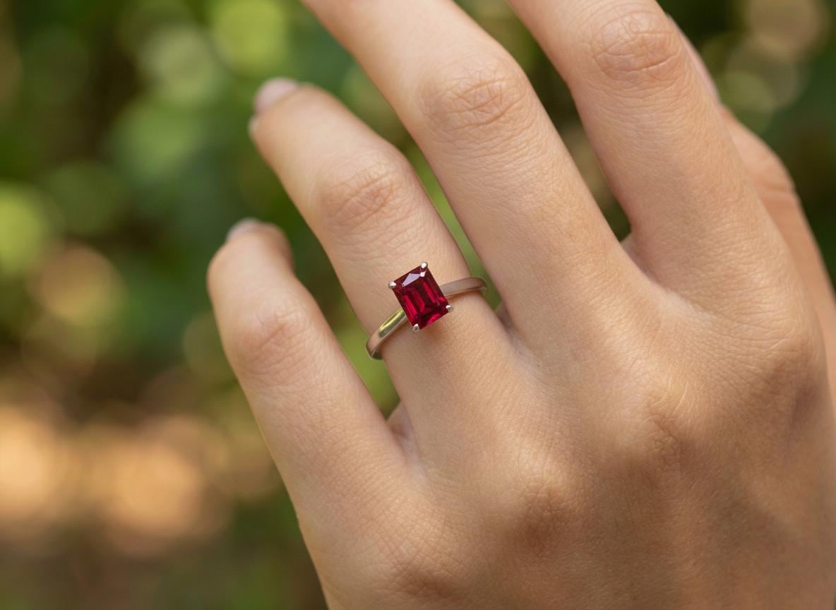 Emerald Cut Ruby Engagement Ring, Rich Red Gemstone Solitaire, 1.75ct Promise Ring, Art Deco July Birthstone Gift